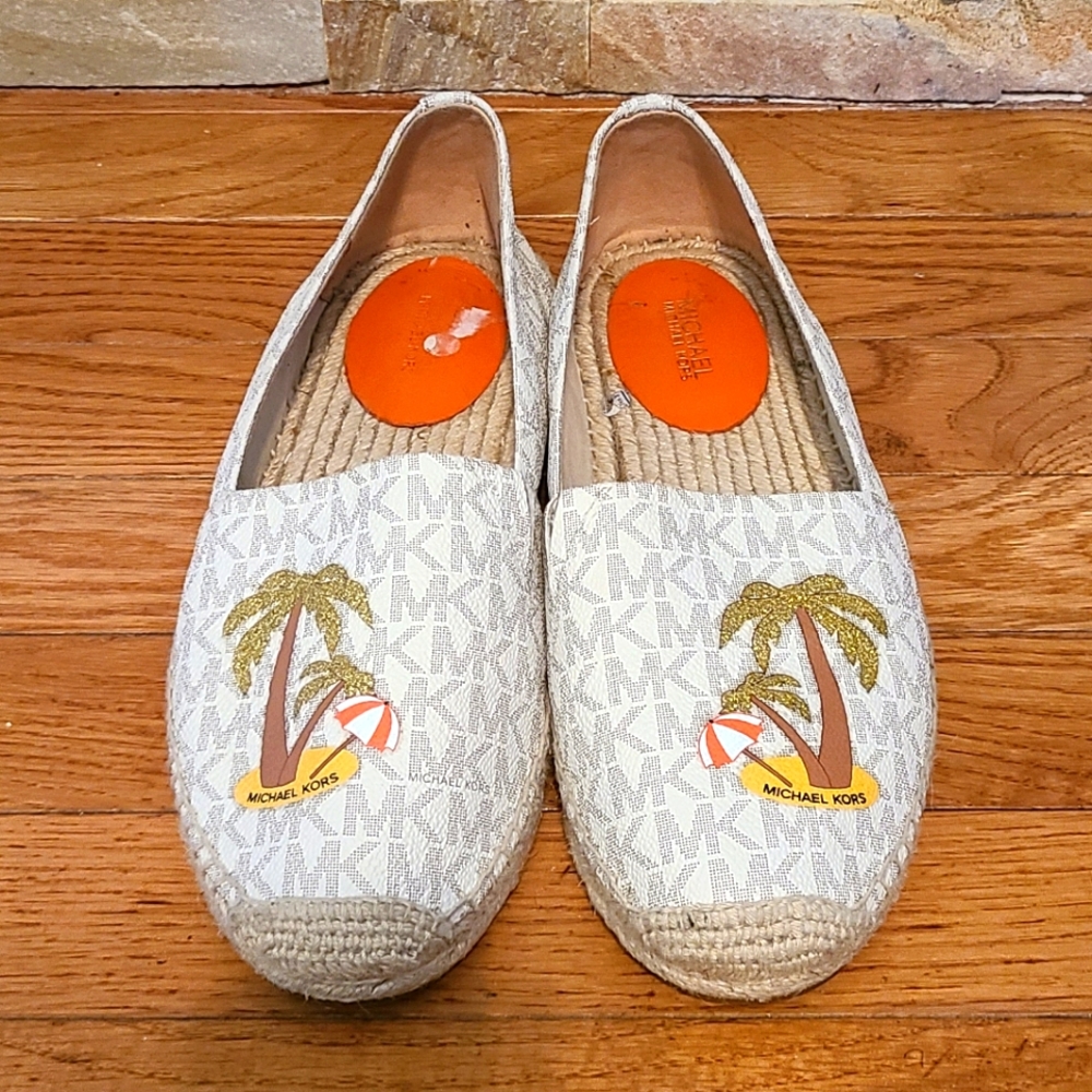 COPY - Tan and white Michael Kors slip on espadri…